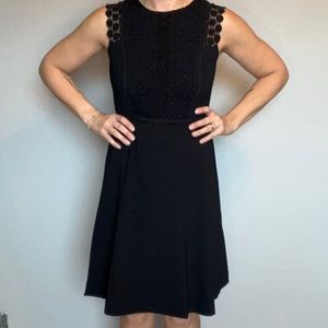 Ann Taylor Sleeveless Black Dress with Crochet Detail